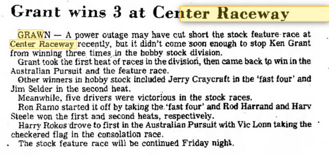 Center Raceway - Aug 18 1977 Article